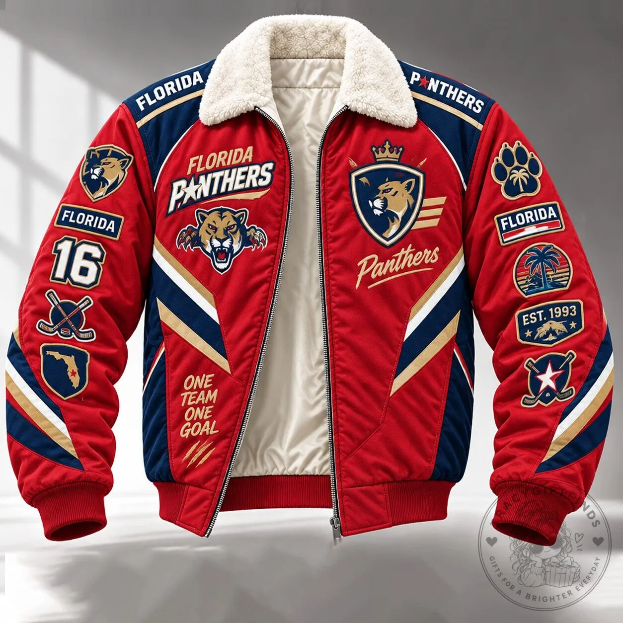 Florida Panthers National Hockey League Team Bomber Jacket With Plush Collar 1 Florida Panthers National Hockey League Team Bomber Jacket With Plush Collar