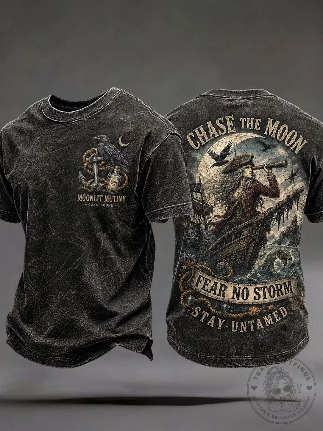 Moonlit Mutiny Pirate Ship Fear No Storm Stay Untamed Graphic T-Shirt 2 Moonlit Mutiny Pirate Ship Fear No Storm Stay Untamed Graphic T-Shirt