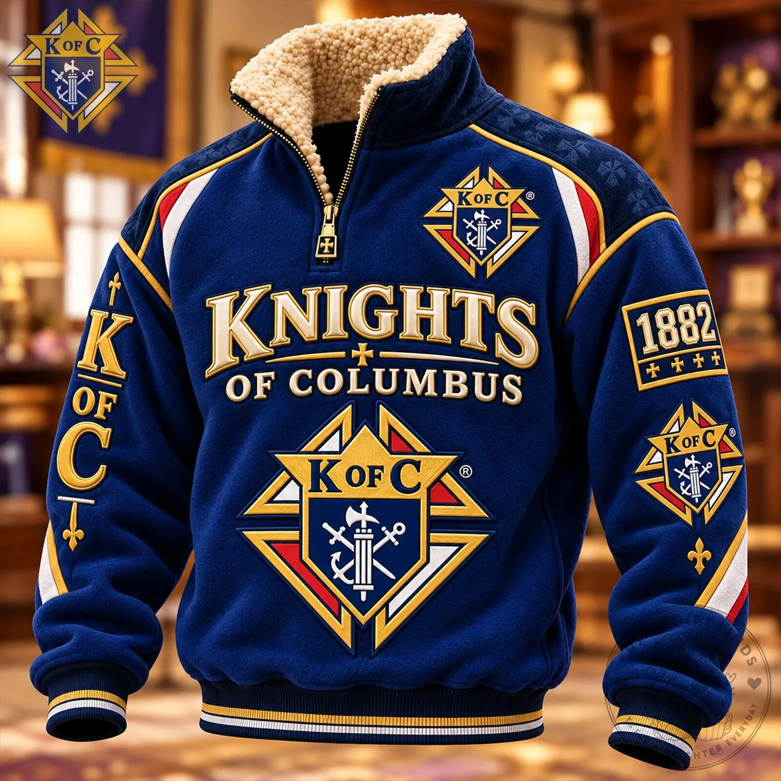 Knights of Columbus 1882 Sherpa Collar Quarter Zip Pullover Sweatshirt