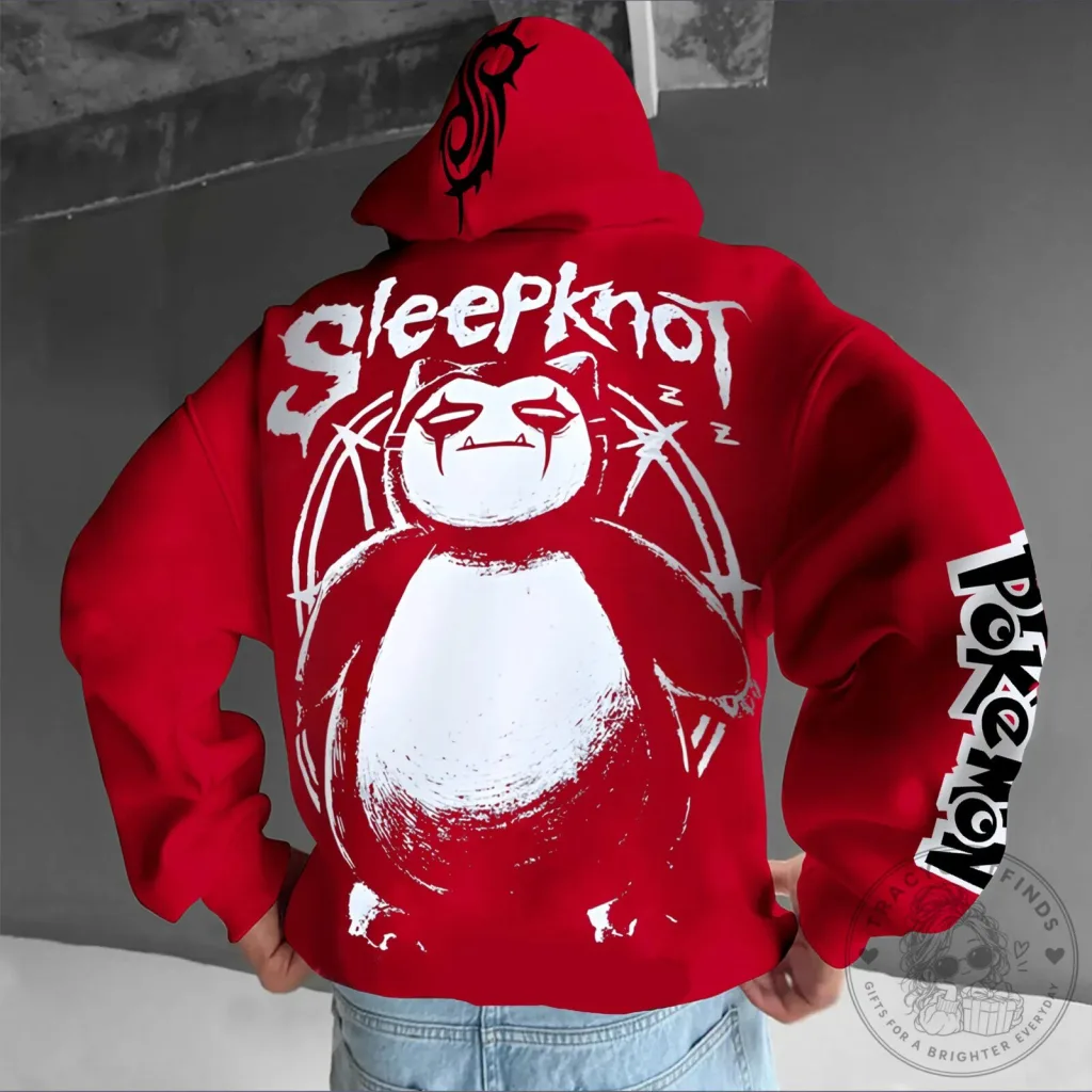 Sleepknot Pokémon Snorlax Graphic Print Red Unisex Hoodie Sleepknot Pokémon Snorlax Graphic Print Red Unisex Hoodie
