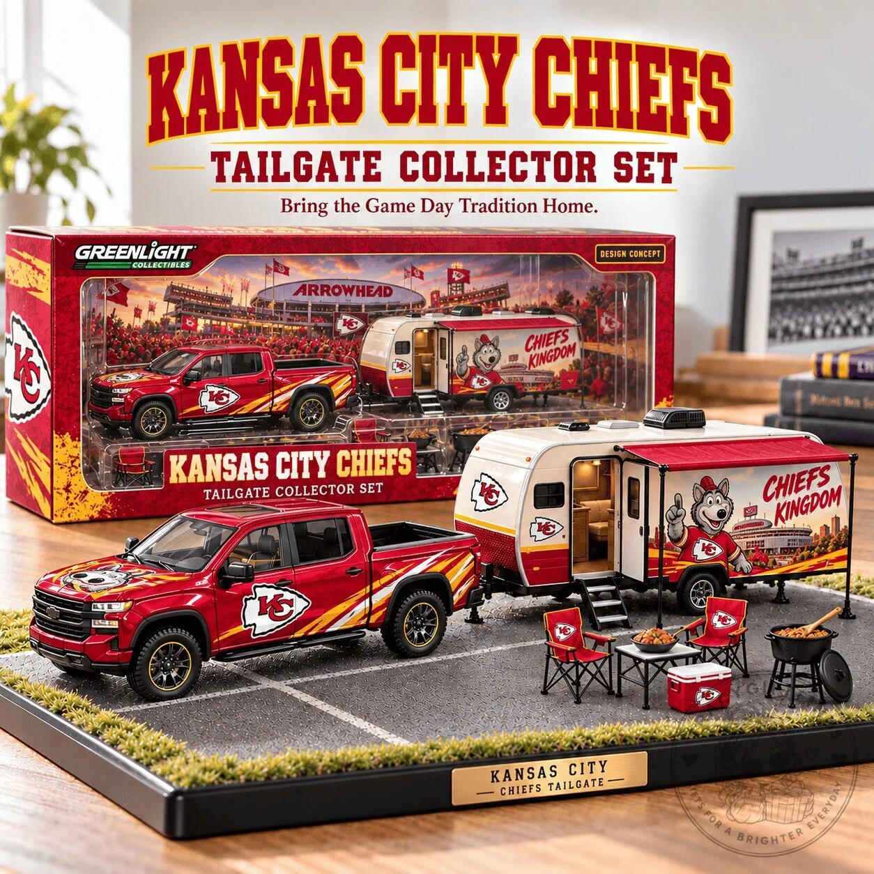Kansas City Chiefs Tailgate Collector Set Miniature Truck and Trailer Figurine 3 Kansas City Chiefs Tailgate Collector Set Miniature Truck and Trailer Figurine
