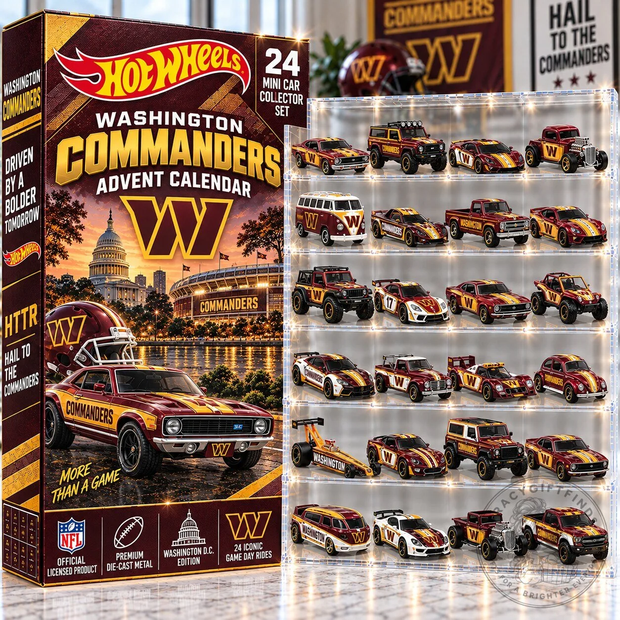 Hot Wheels Washington Commanders NFL Advent Calendar 24 Mini Car Collector Set