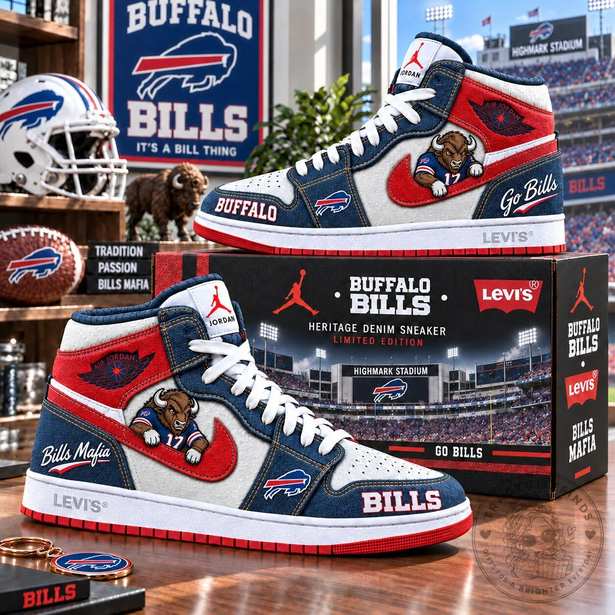 Buffalo Bills Heritage Denim Embroidered High-Top Sneakers