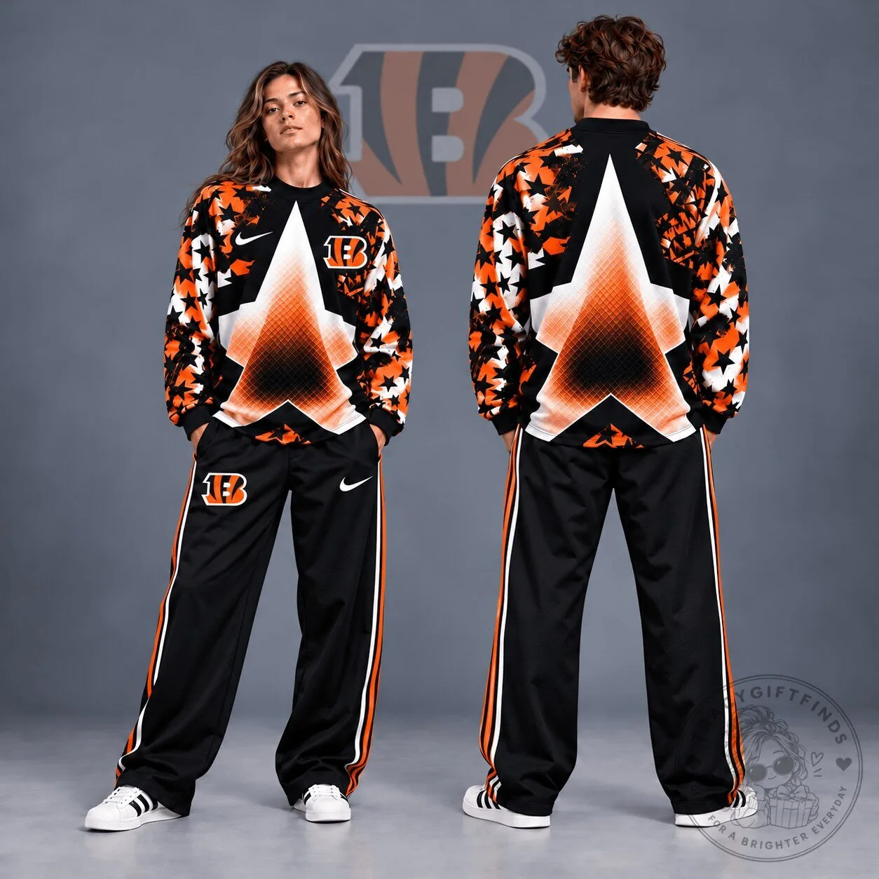 Cincinnati Bengals Distressed Starburst Chevron Crewneck Sweatshirt