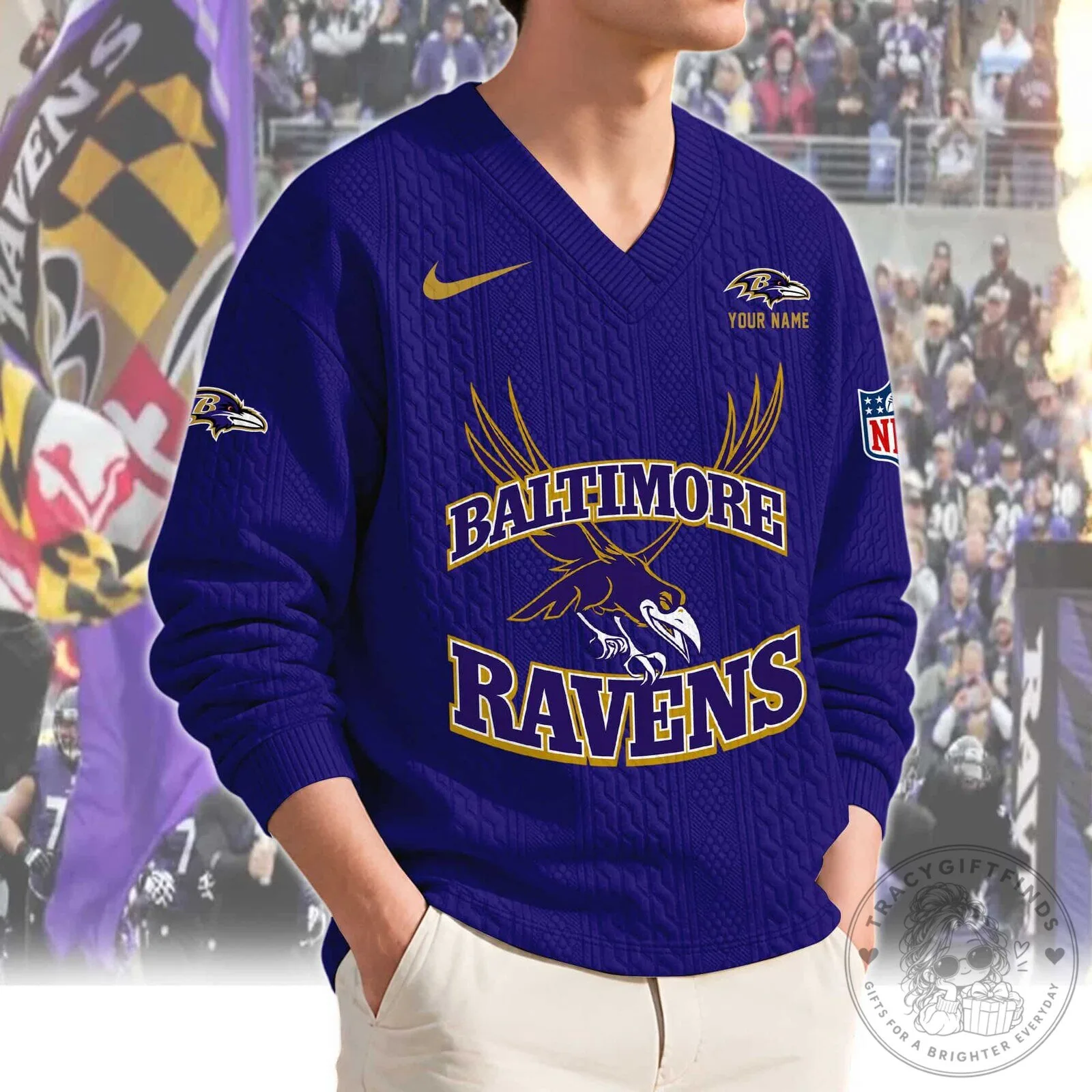 Baltimore Ravens Football Team Custom Name Knit Sweater 8 Baltimore Ravens Football Team Custom Name Knit Sweater