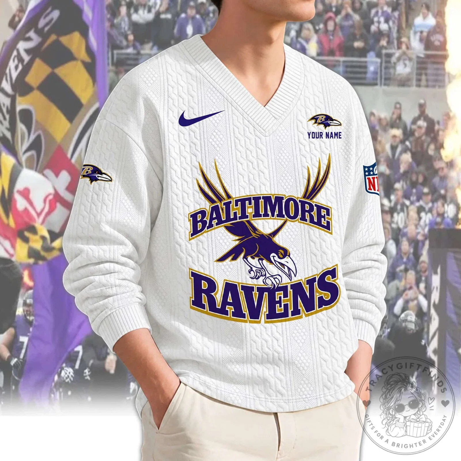 Baltimore Ravens Football Team Custom Name Knit Sweater 9 Baltimore Ravens Football Team Custom Name Knit Sweater