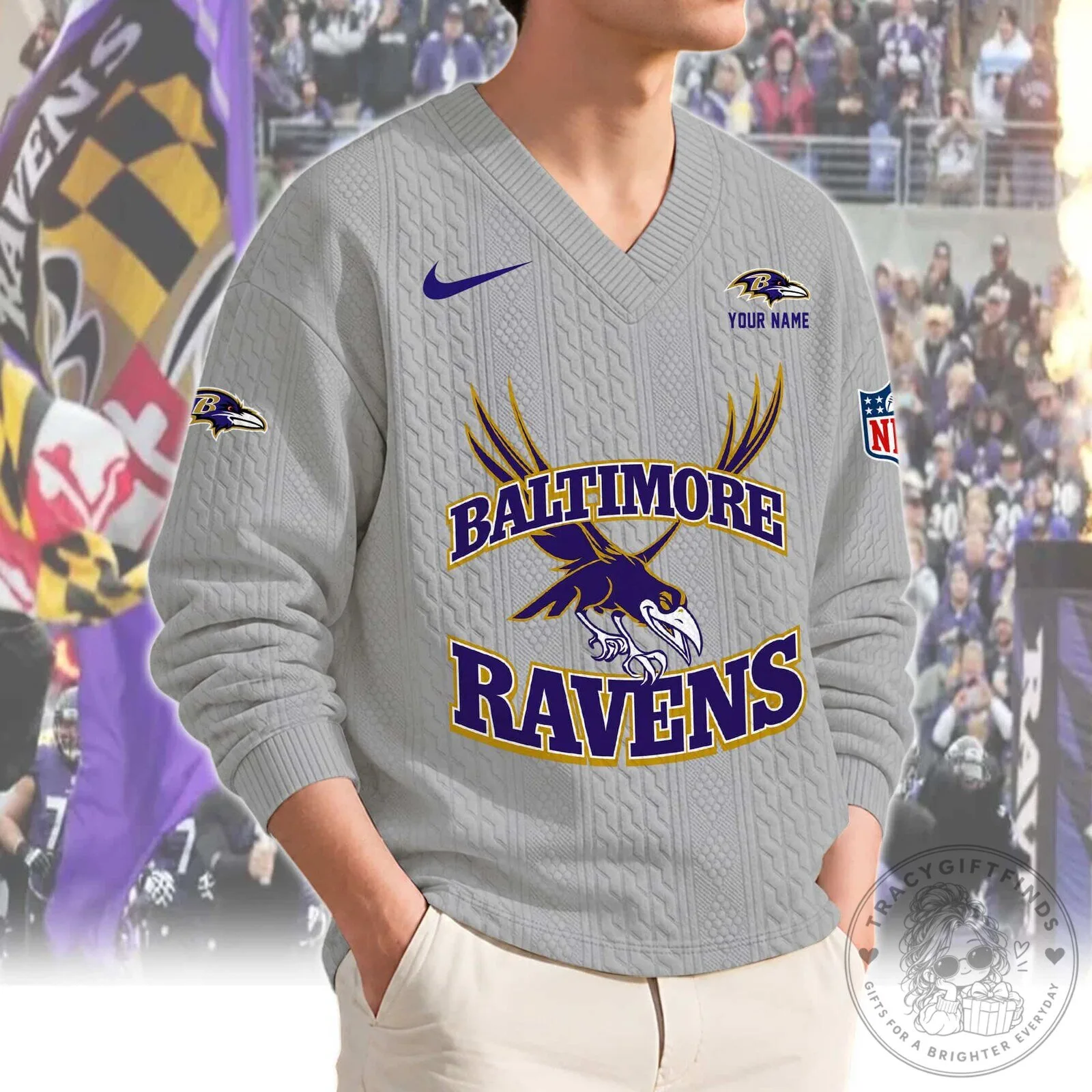 Baltimore Ravens Football Team Custom Name Knit Sweater 11 Baltimore Ravens Football Team Custom Name Knit Sweater