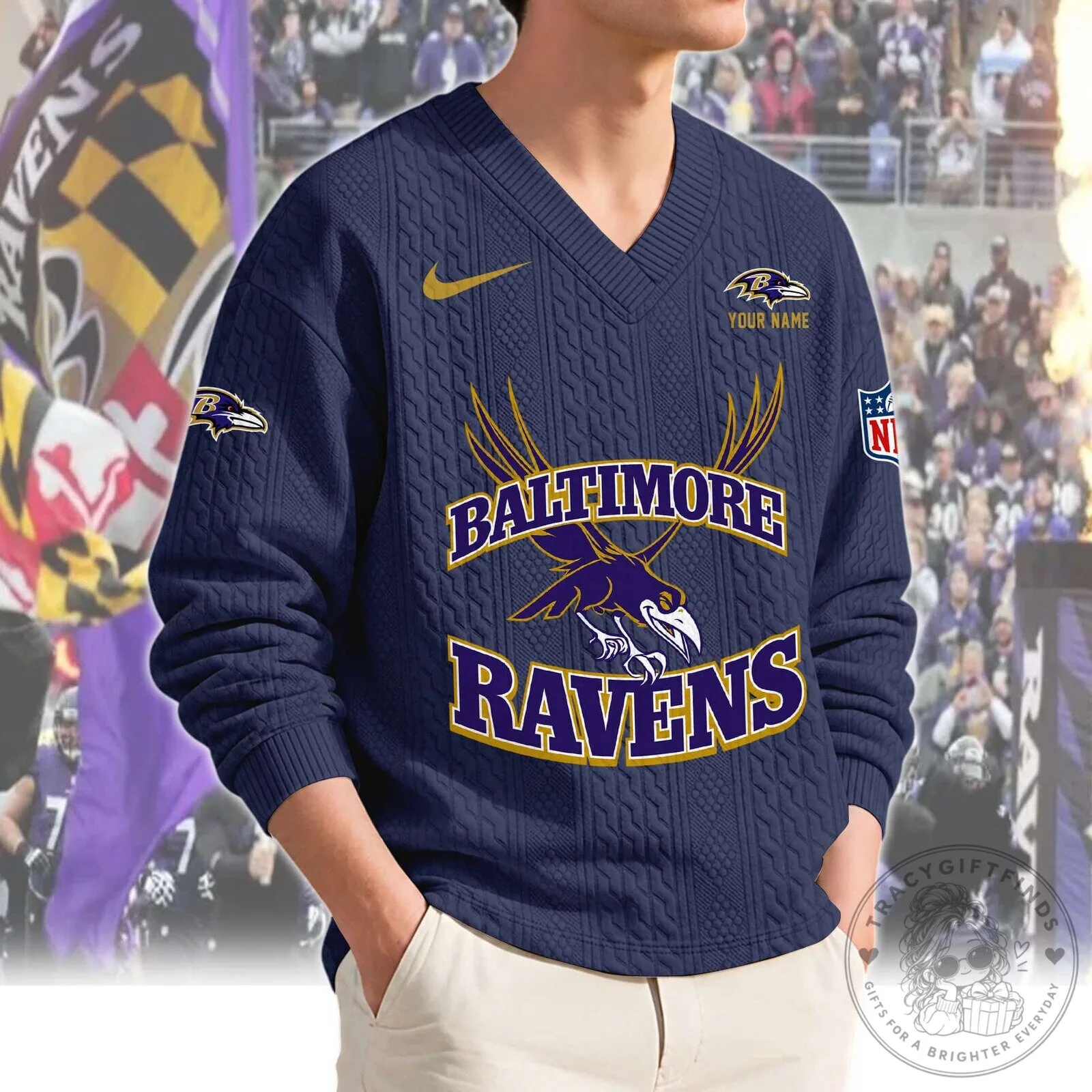 Baltimore Ravens Football Team Custom Name Knit Sweater 12 Baltimore Ravens Football Team Custom Name Knit Sweater