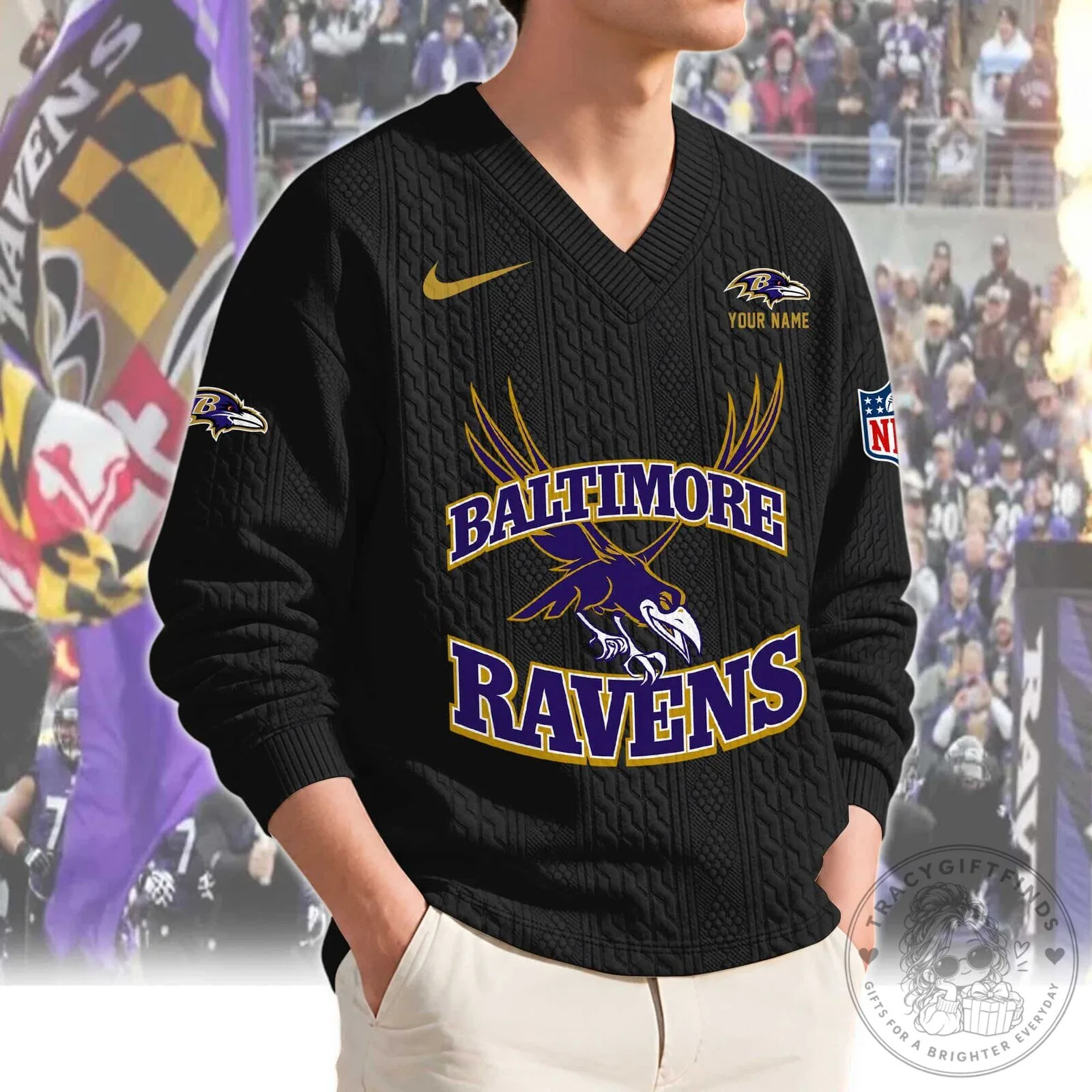 Baltimore Ravens Football Team Custom Name Knit Sweater 13 Baltimore Ravens Football Team Custom Name Knit Sweater