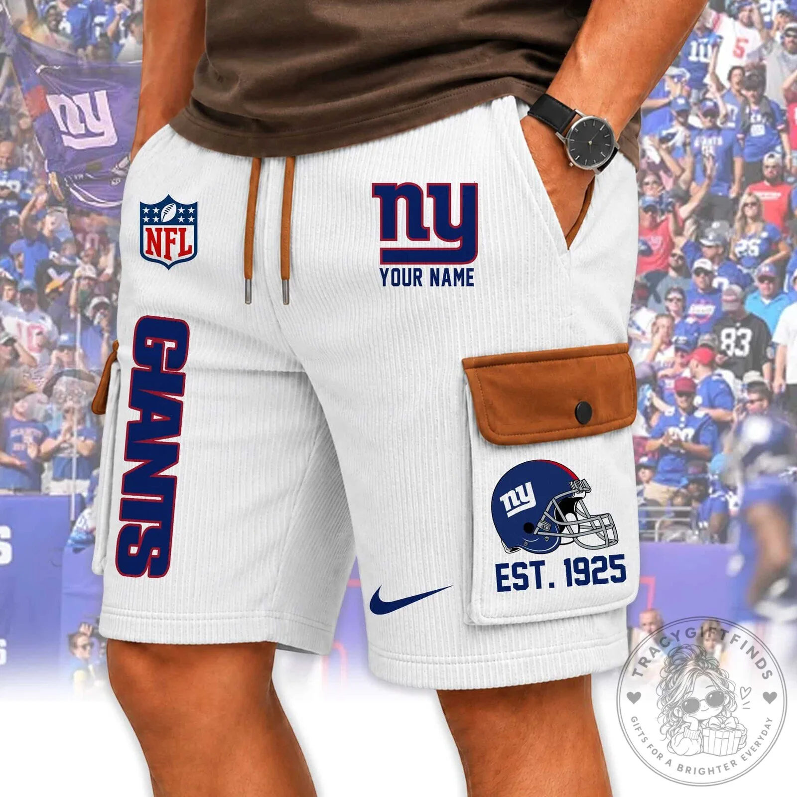 New York Giants NFL Football Team Custom Name White Cargo Shorts 1 New York Giants NFL Football Team Custom Name White Cargo Shorts