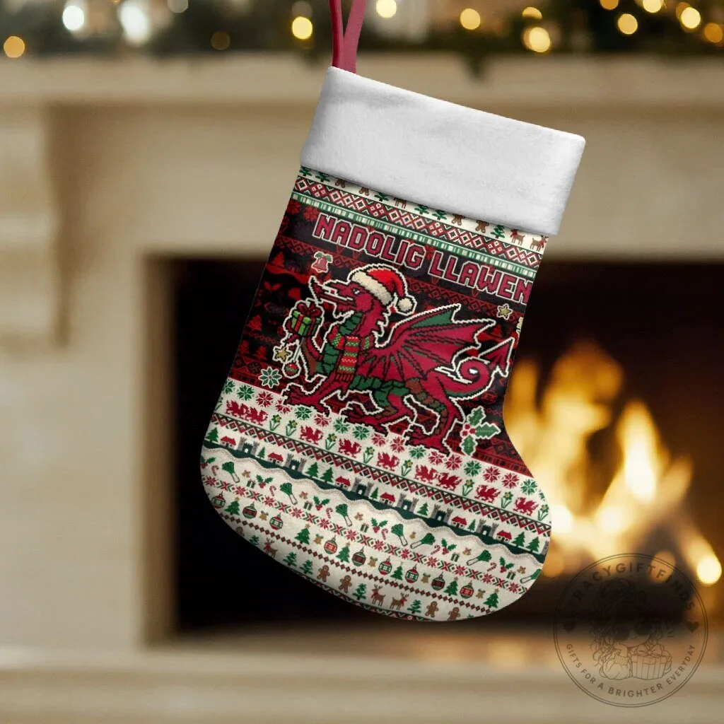 Nadolig Llawen Welsh Dragon Ugly Christmas Holiday Stocking