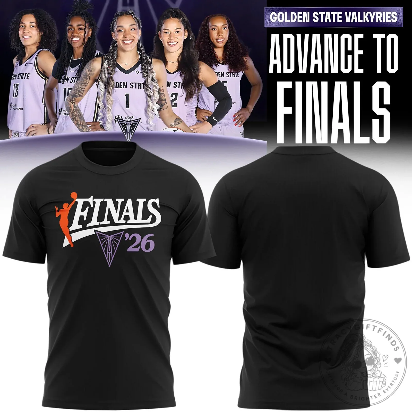 Black T-Shirt Celebrating Golden State Valkyries' 2026 Finals Advancement
