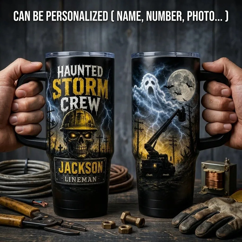 Haunted Storm Crew Lineman Personalized 40oz Tumbler with Handle