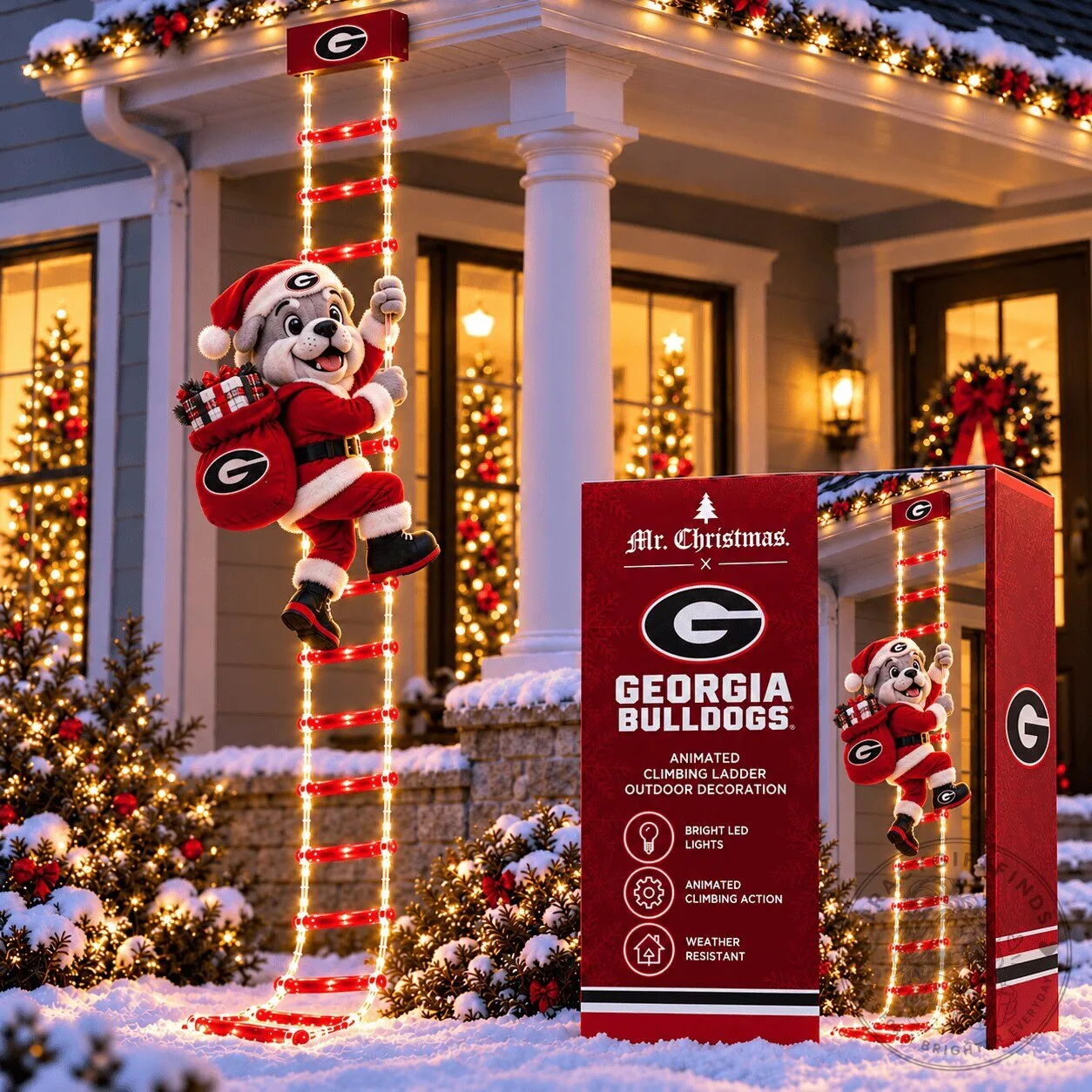 Georgia Bulldogs Animated Climbing Ladder Outdoor Christmas Decoration