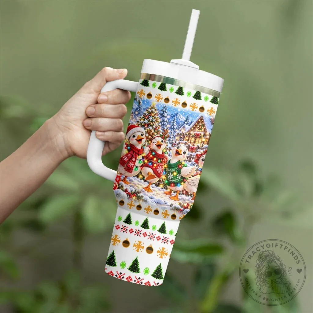 Just A Merry Goose Christmas Winter Village Fair Isle Pattern Tumbler With Handle 12 Just A Merry Goose Christmas Winter Village Fair Isle Pattern Tumbler With Handle