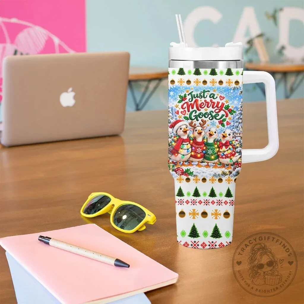 Just A Merry Goose Christmas Winter Village Fair Isle Pattern Tumbler With Handle 14 Just A Merry Goose Christmas Winter Village Fair Isle Pattern Tumbler With Handle