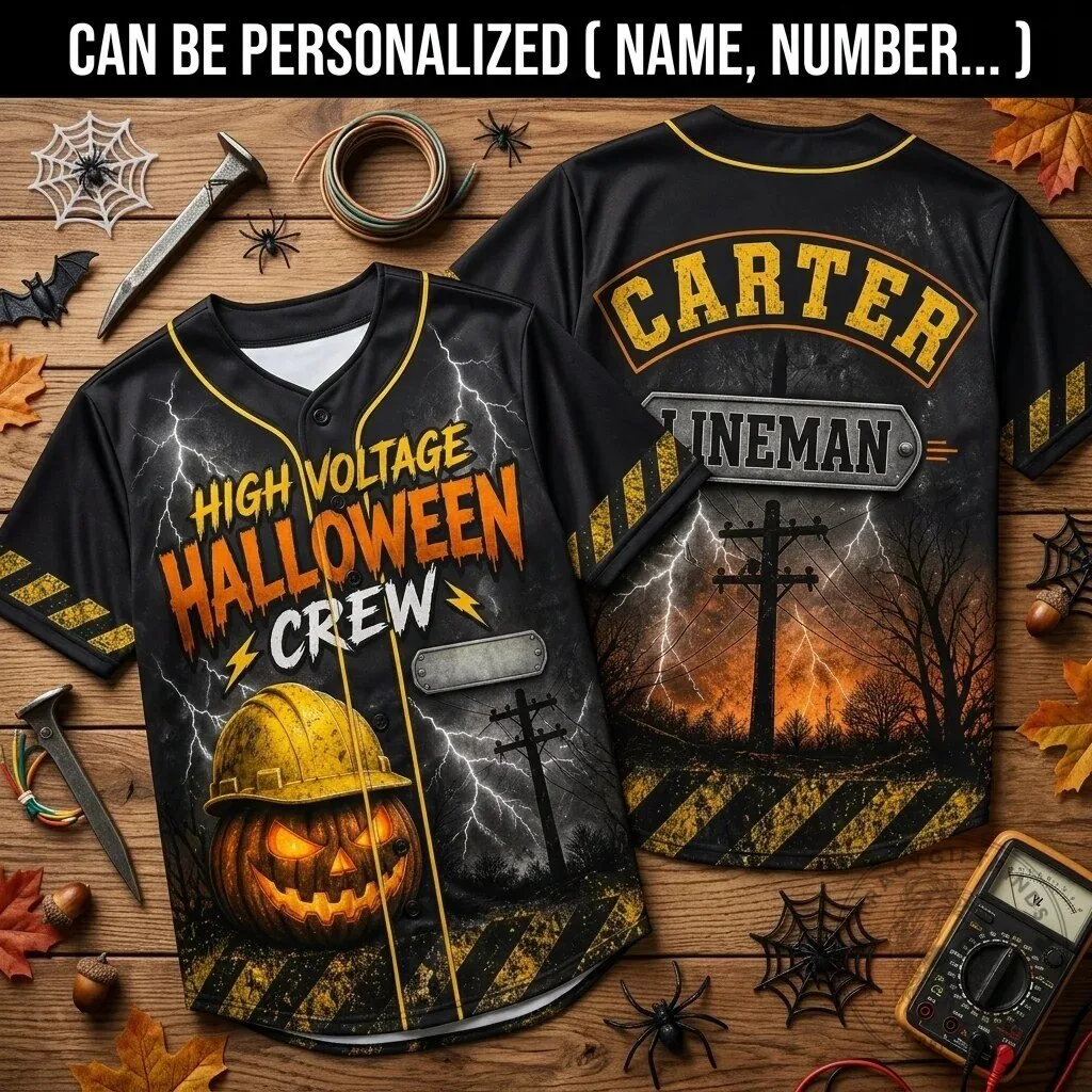 High Voltage Halloween Crew Lineman Baseball Jersey