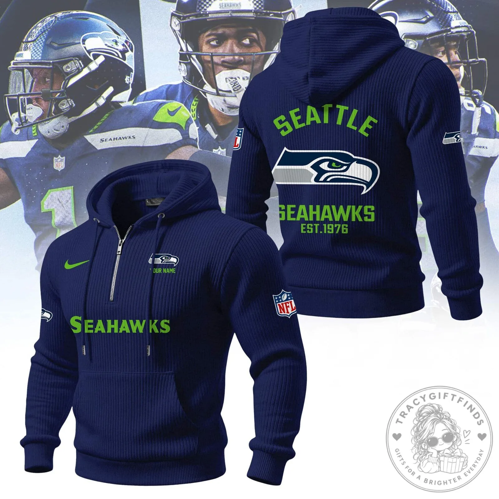 Seattle Seahawks National Football League Team Quarter-Zip Hoodie 12 Seattle Seahawks National Football League Team Quarter-Zip Hoodie