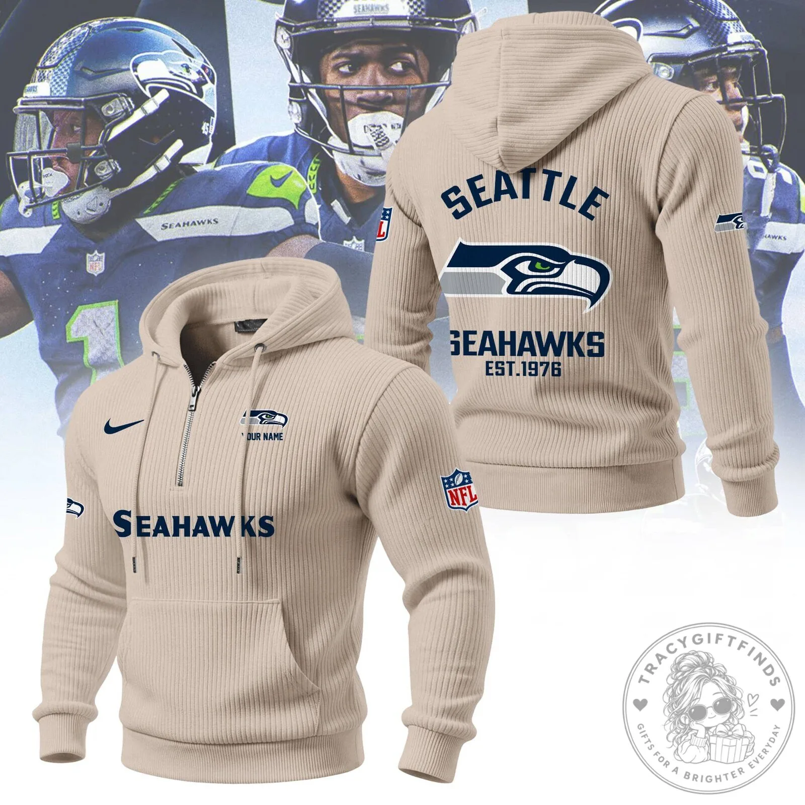 Seattle Seahawks National Football League Team Quarter-Zip Hoodie 13 Seattle Seahawks National Football League Team Quarter-Zip Hoodie