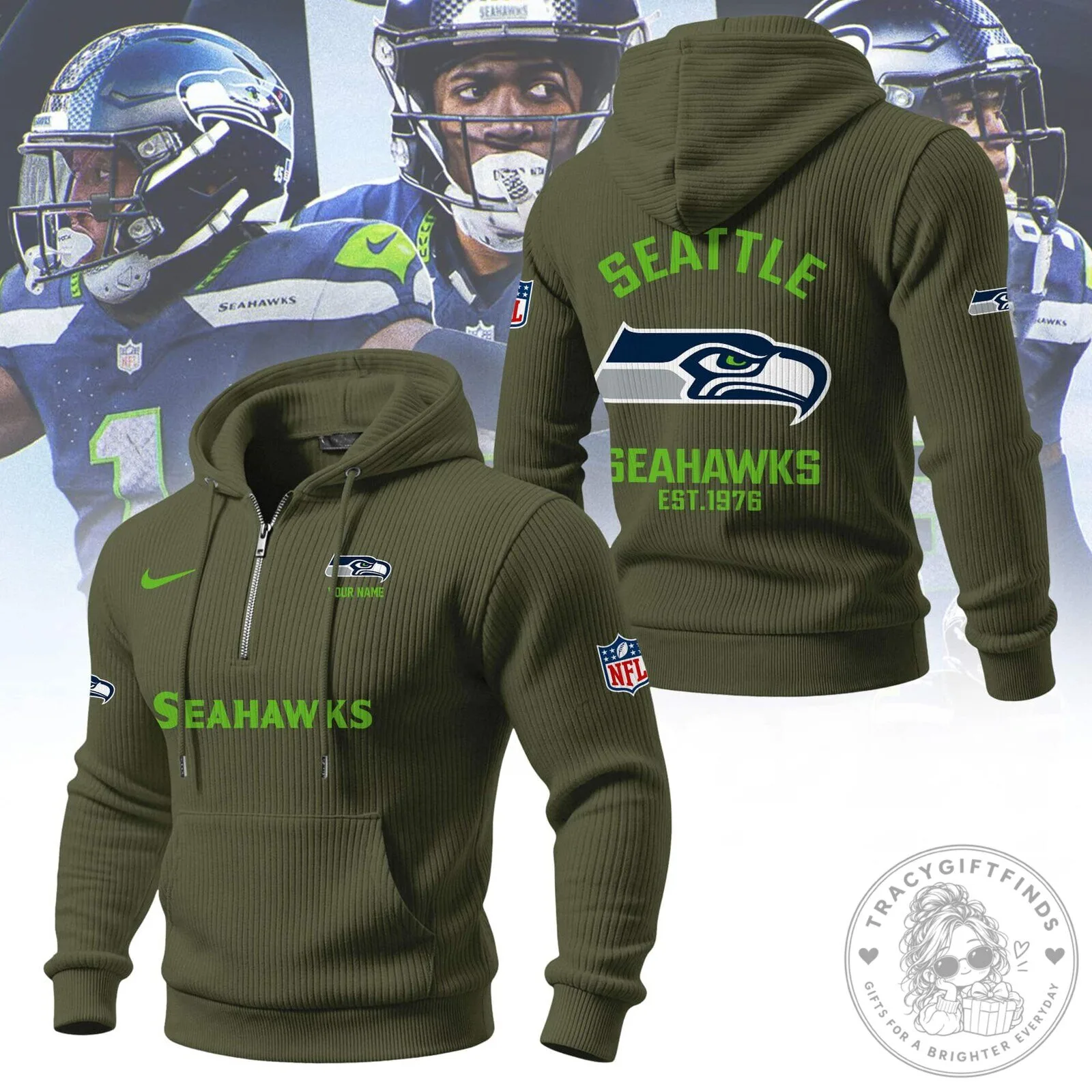 Seattle Seahawks National Football League Team Quarter-Zip Hoodie 14 Seattle Seahawks National Football League Team Quarter-Zip Hoodie