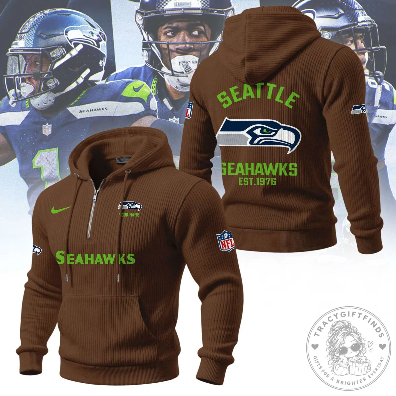 Seattle Seahawks National Football League Team Quarter-Zip Hoodie 15 Seattle Seahawks National Football League Team Quarter-Zip Hoodie