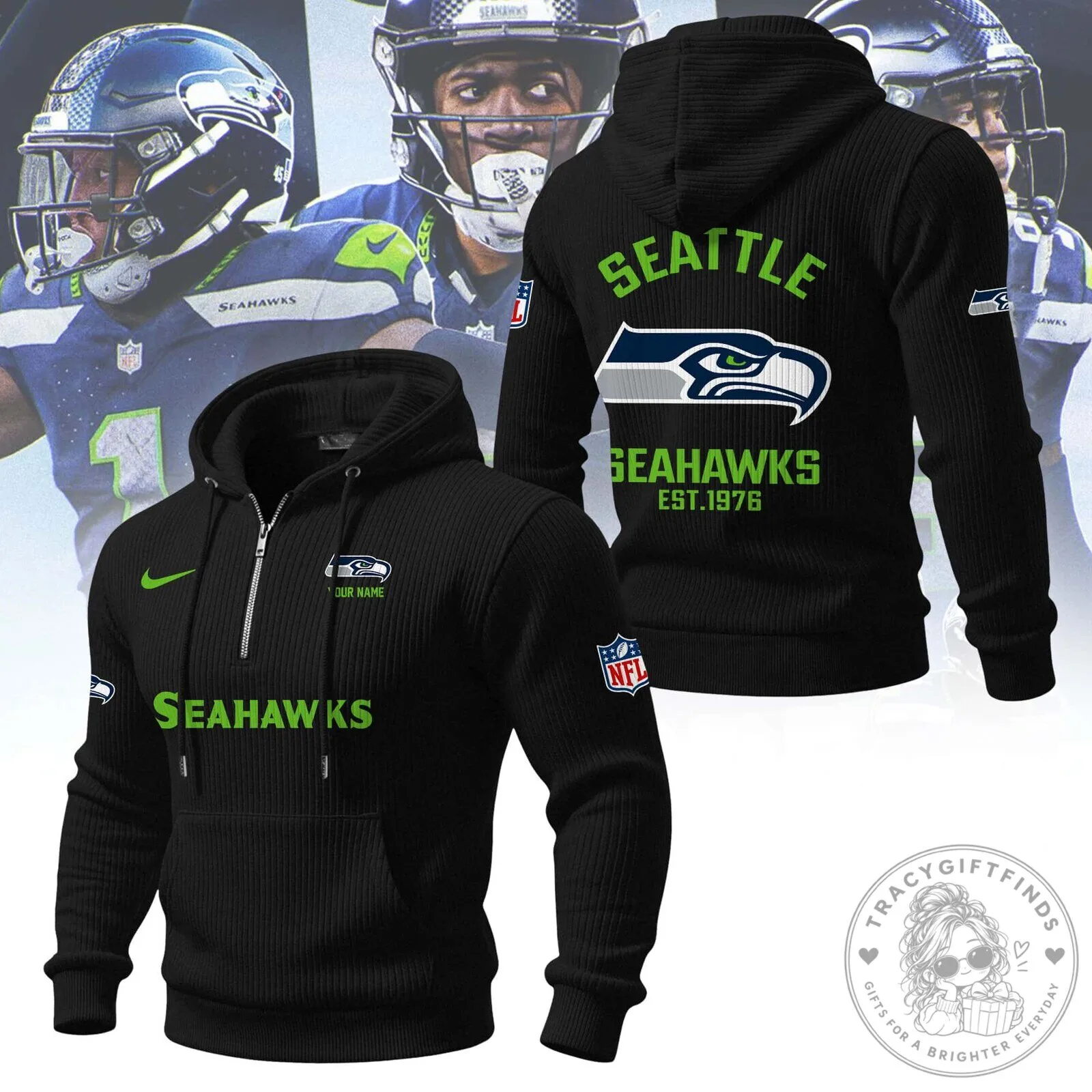 Seattle Seahawks National Football League Team Quarter-Zip Hoodie 16 Seattle Seahawks National Football League Team Quarter-Zip Hoodie