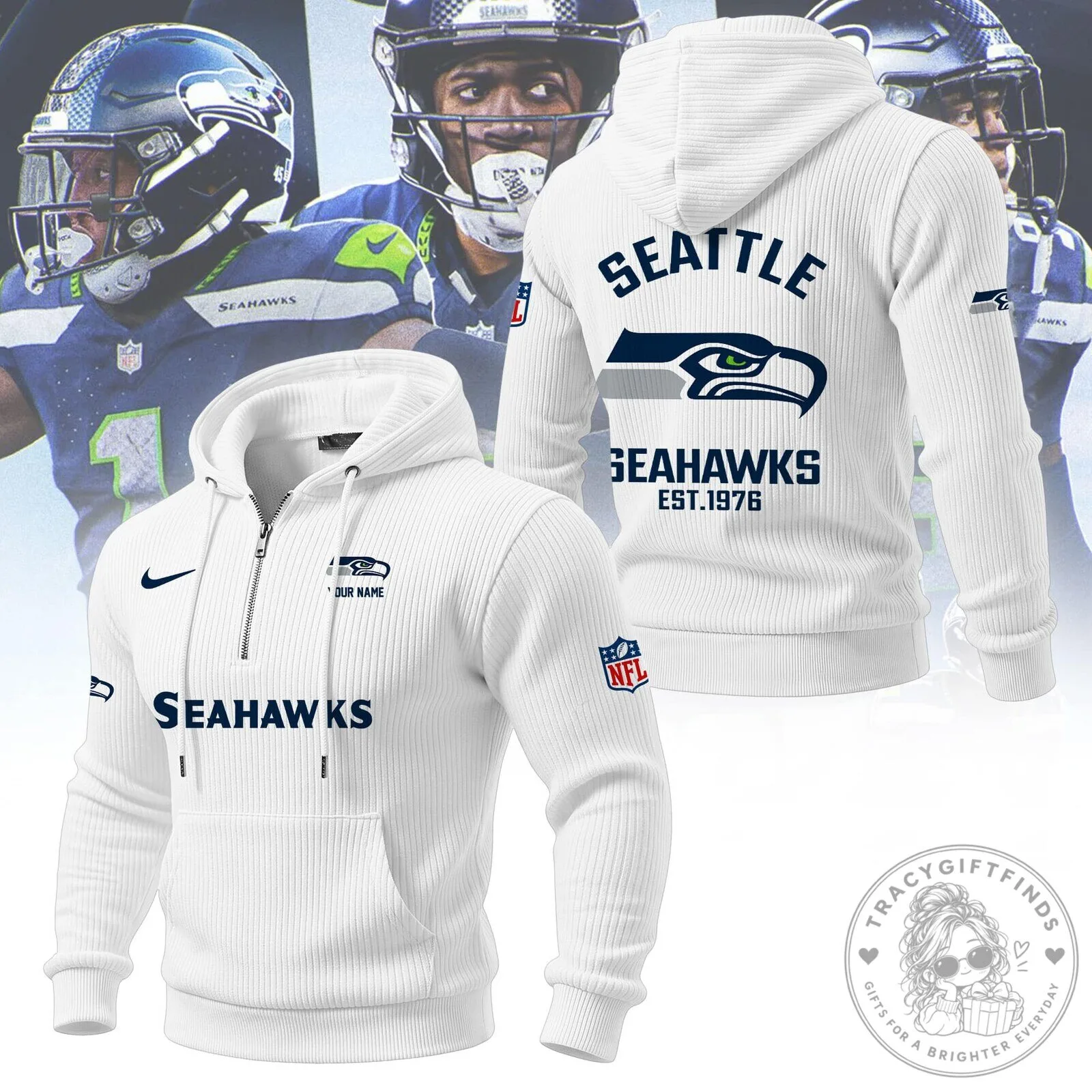 Seattle Seahawks National Football League Team Quarter-Zip Hoodie 17 Seattle Seahawks National Football League Team Quarter-Zip Hoodie
