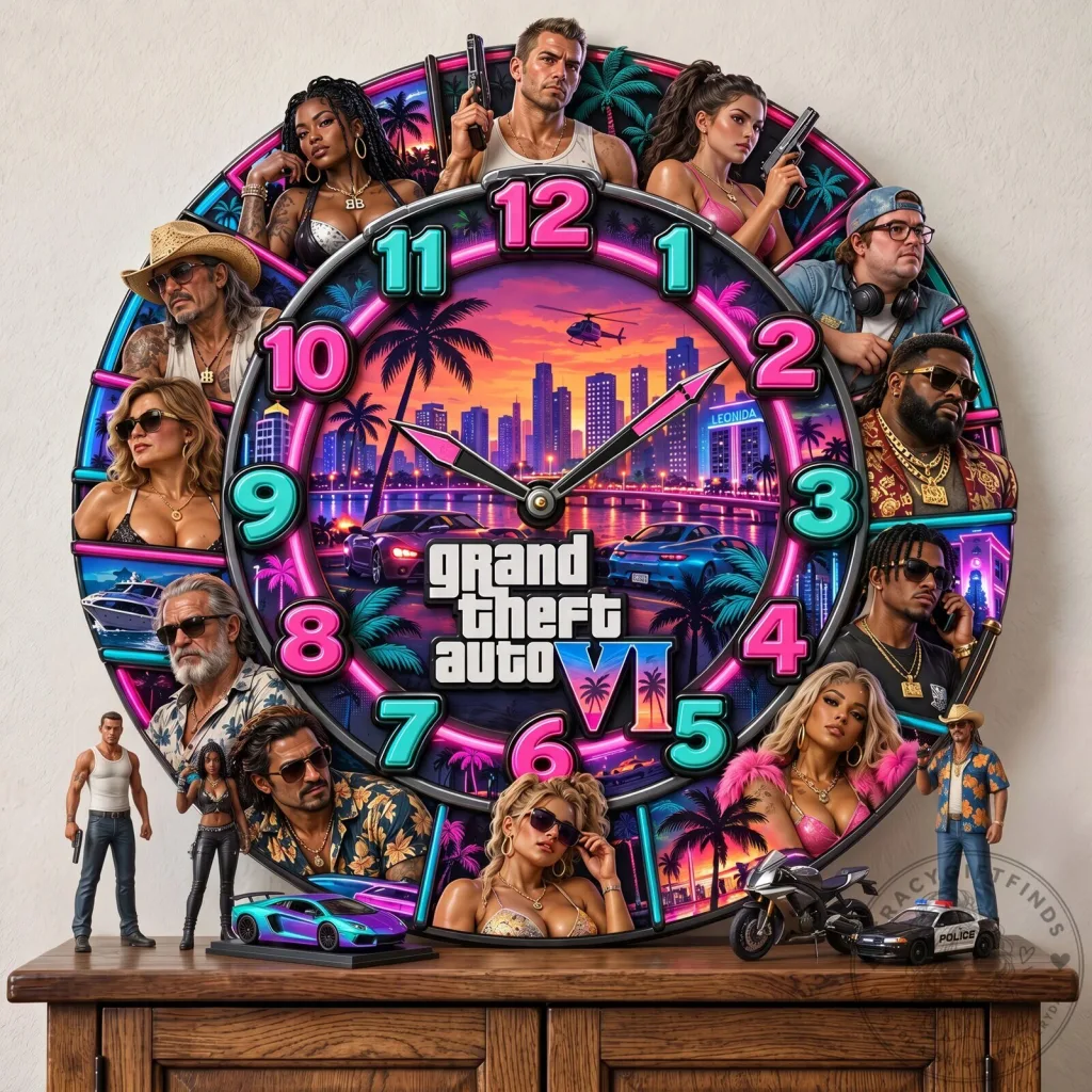 Grand Theft Auto VI Neon Crime City Legends Wall Clock Grand Theft Auto VI Neon Crime City Legends Wall Clock