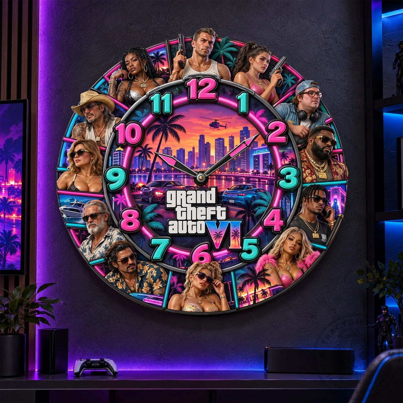 Grand Theft Auto VI Neon Crime City Legends Wall Clock 6 Grand Theft Auto VI Neon Crime City Legends Wall Clock