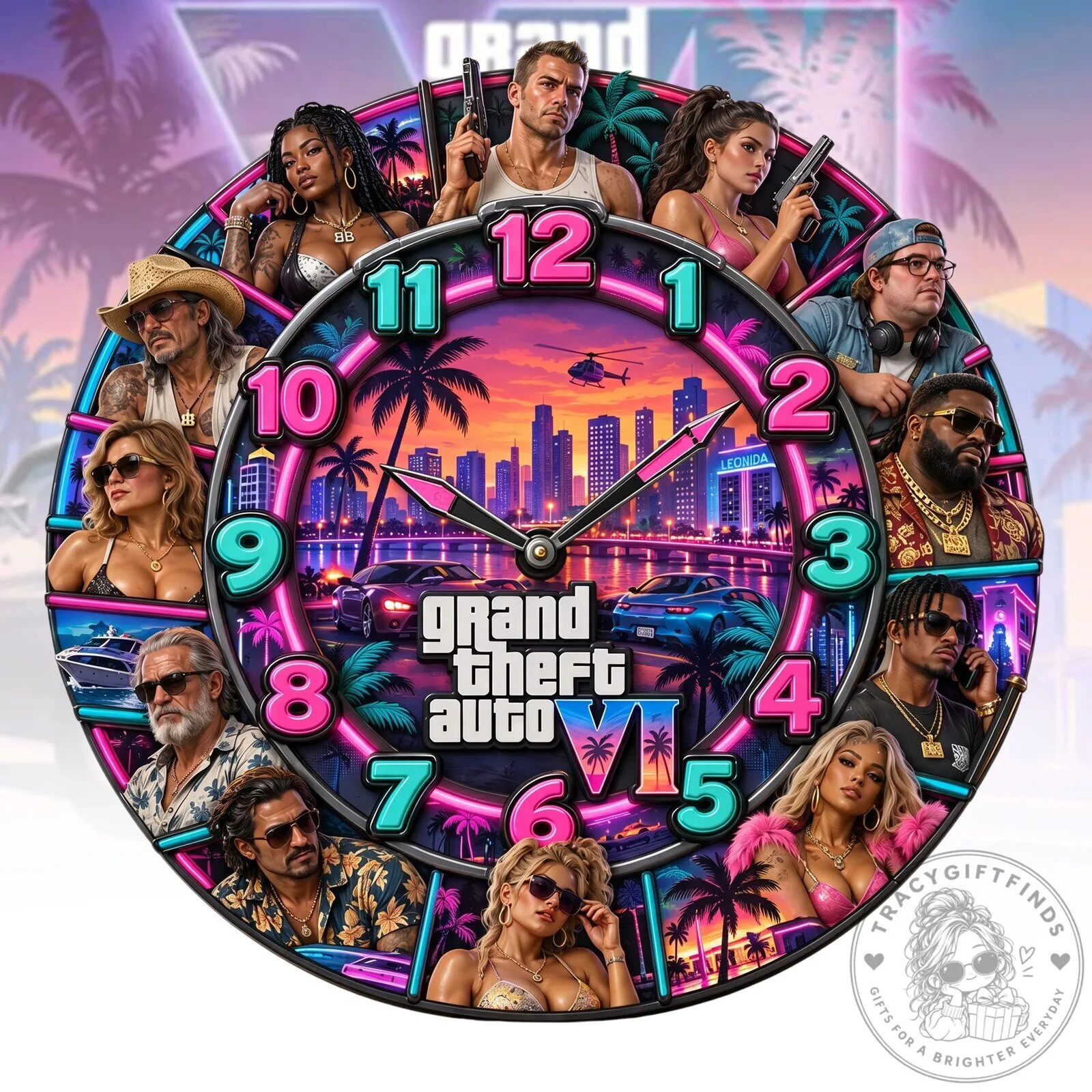 Grand Theft Auto VI Neon Crime City Legends Wall Clock 7 Grand Theft Auto VI Neon Crime City Legends Wall Clock