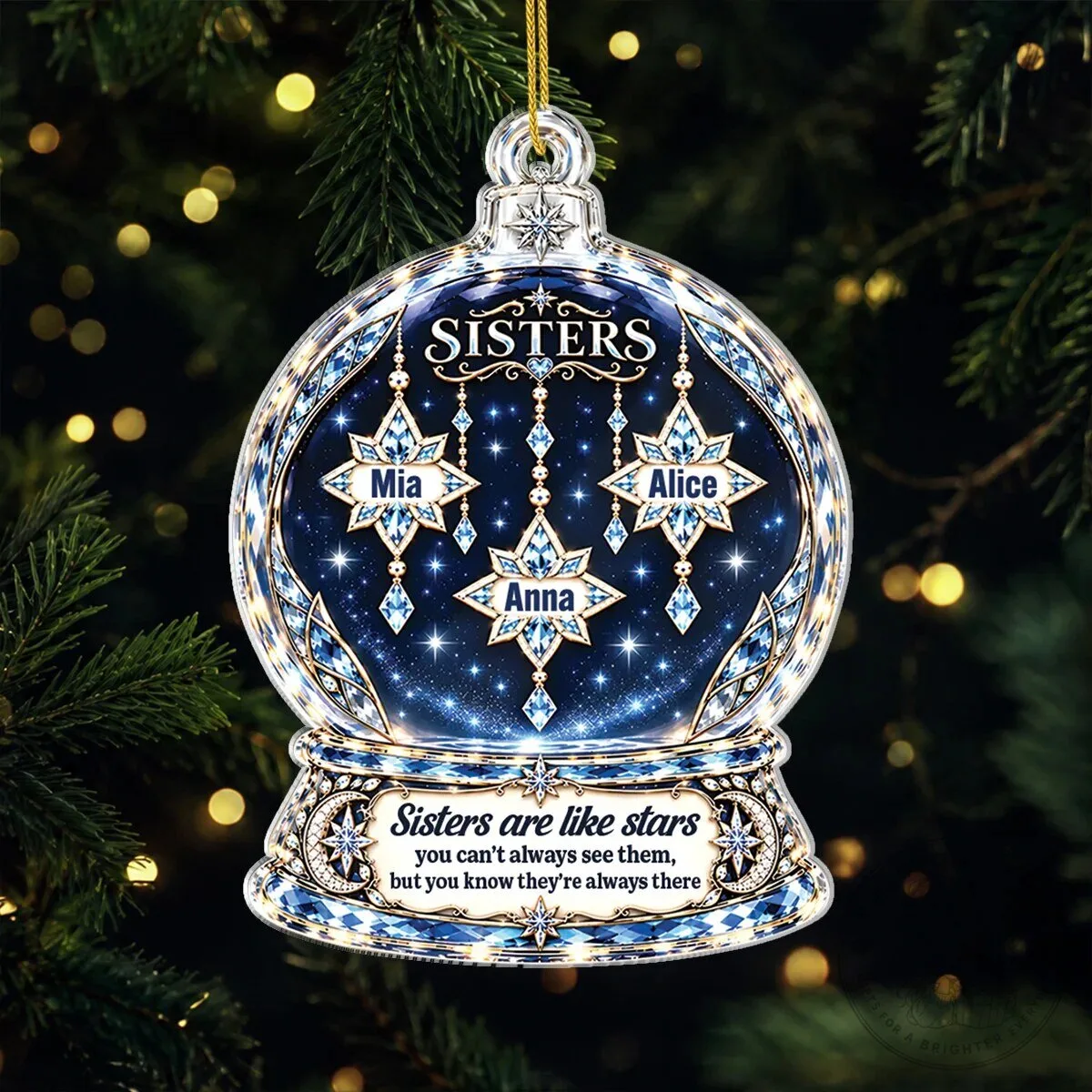 Personalized Sisters Are Like Stars Acrylic Christmas Tree Ornament