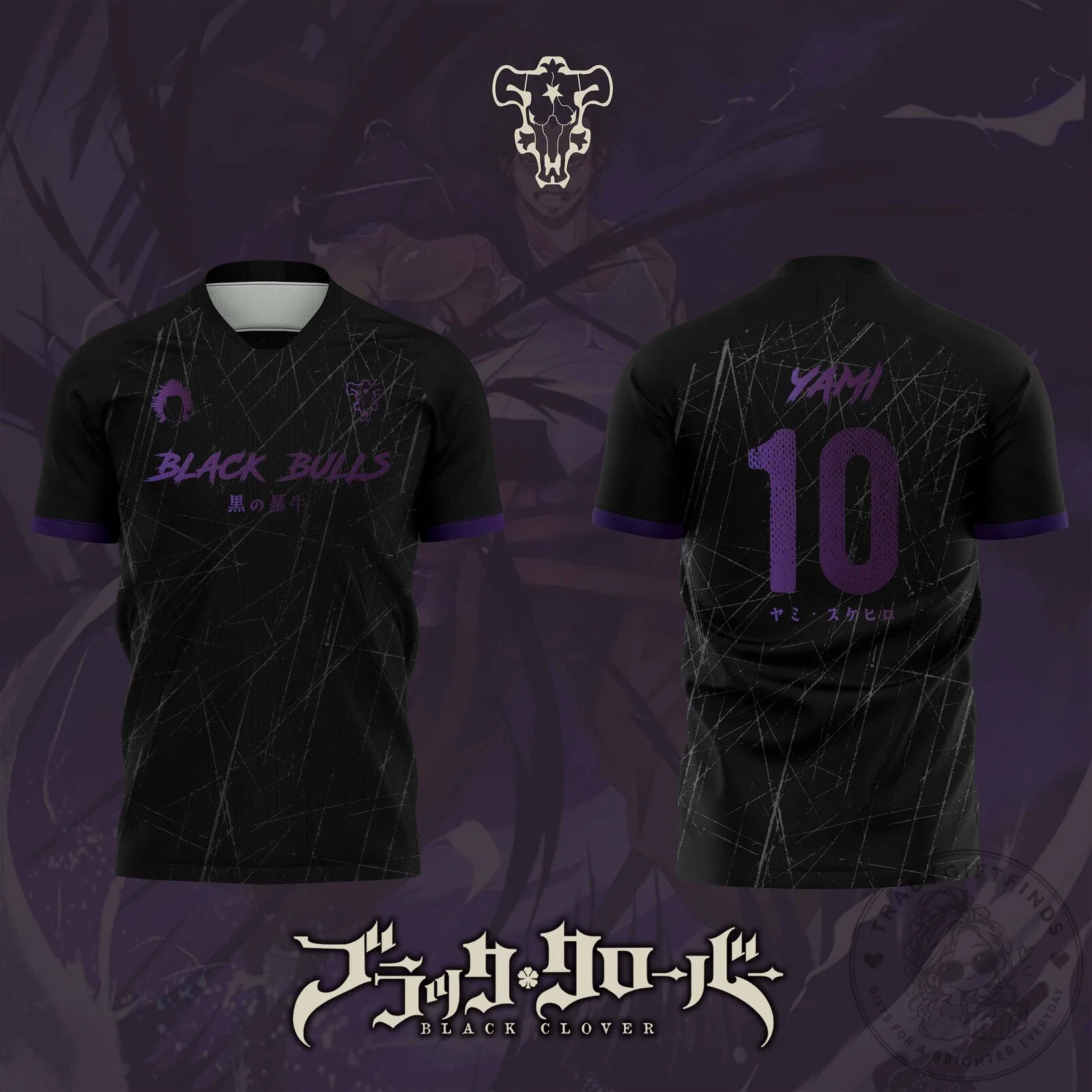 Black Clover Yami Sukehiro Black Bulls Magic Knights Squad Soccer Jersey
