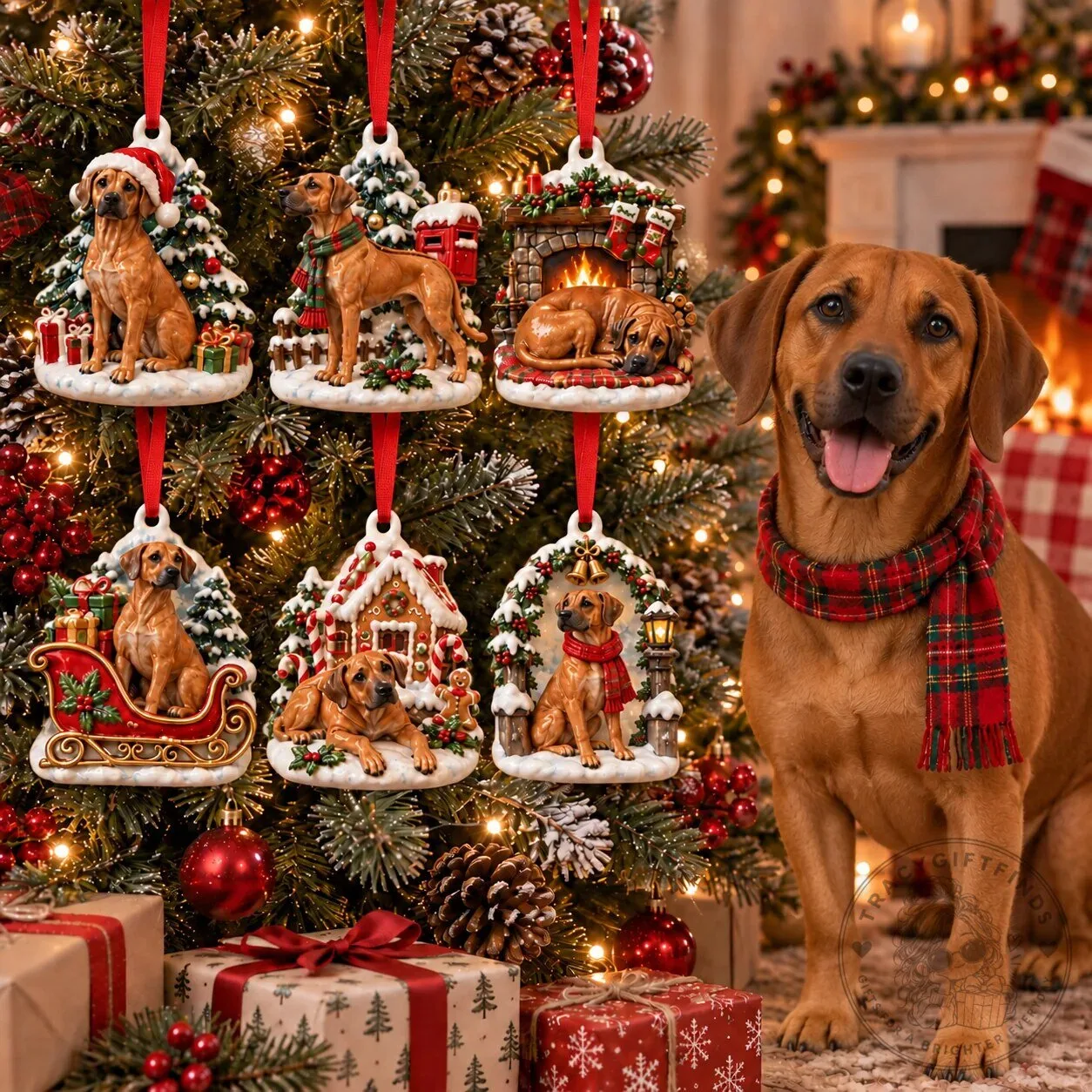 Rhodesian Ridgeback Christmas Tree Holiday Ornament Set 8 Rhodesian Ridgeback Christmas Tree Holiday Ornament Set