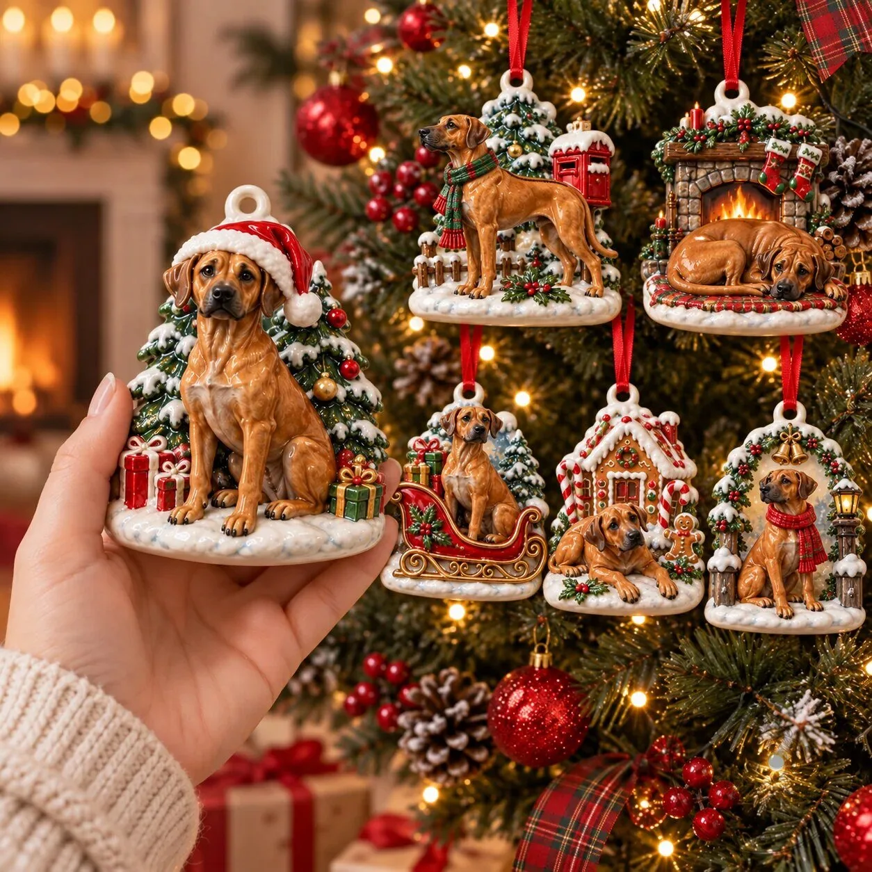 Rhodesian Ridgeback Christmas Tree Holiday Ornament Set 9 Rhodesian Ridgeback Christmas Tree Holiday Ornament Set