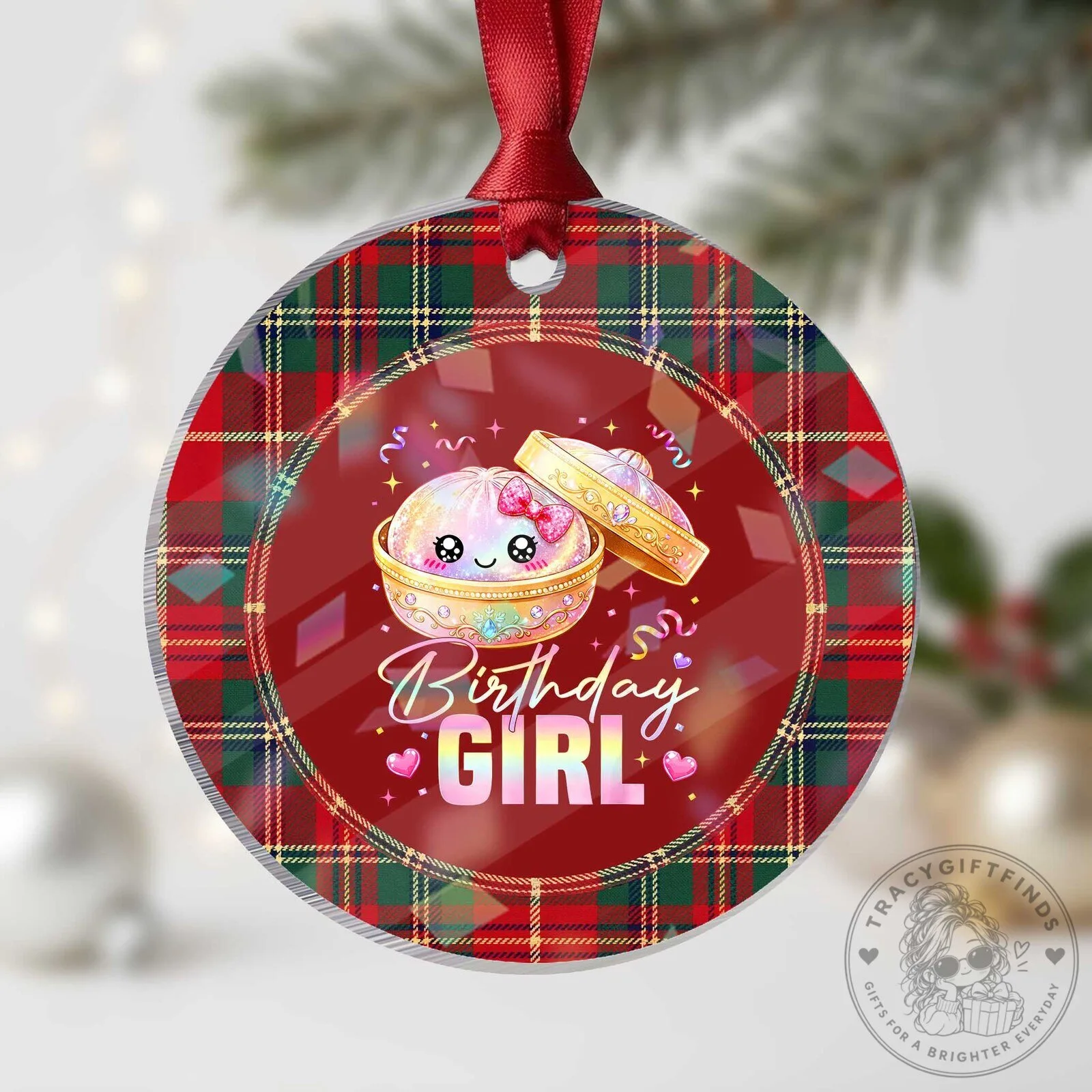 Kawaii Birthday Girl Glitter Dumpling Holographic Acrylic Christmas Ornament 5 Kawaii Birthday Girl Glitter Dumpling Holographic Acrylic Christmas Ornament